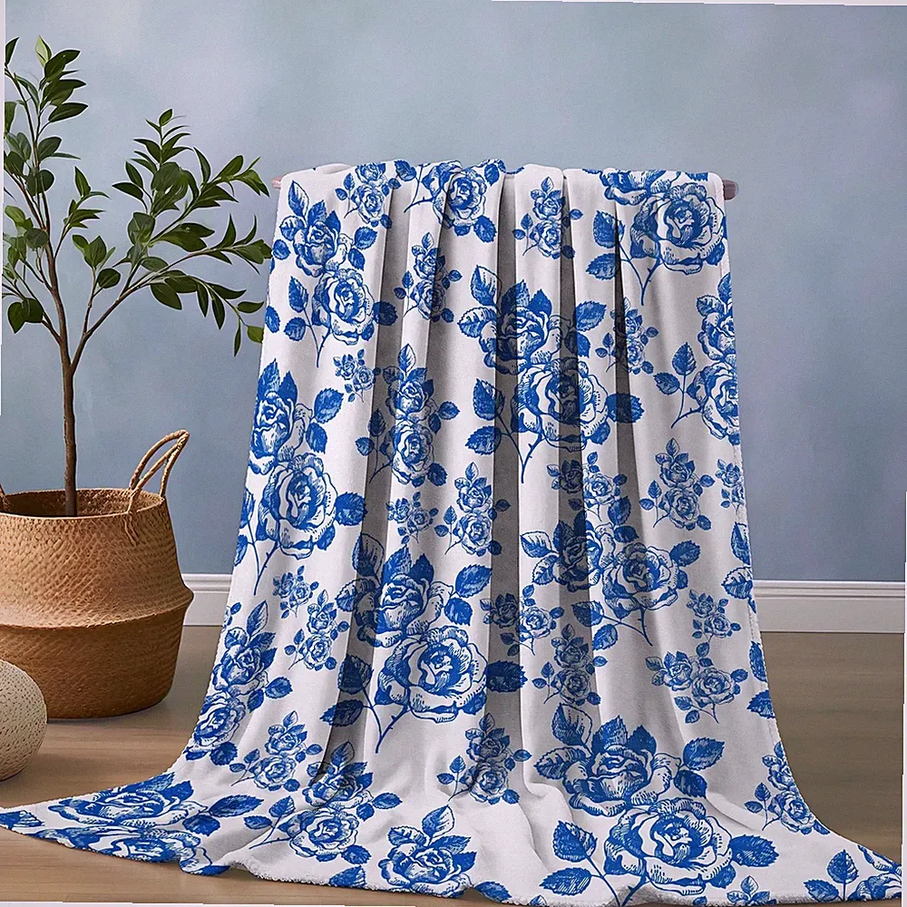 Pdvbiee Blue Floral Twin Throw Blanket Blue and White French Country Chinoiserie