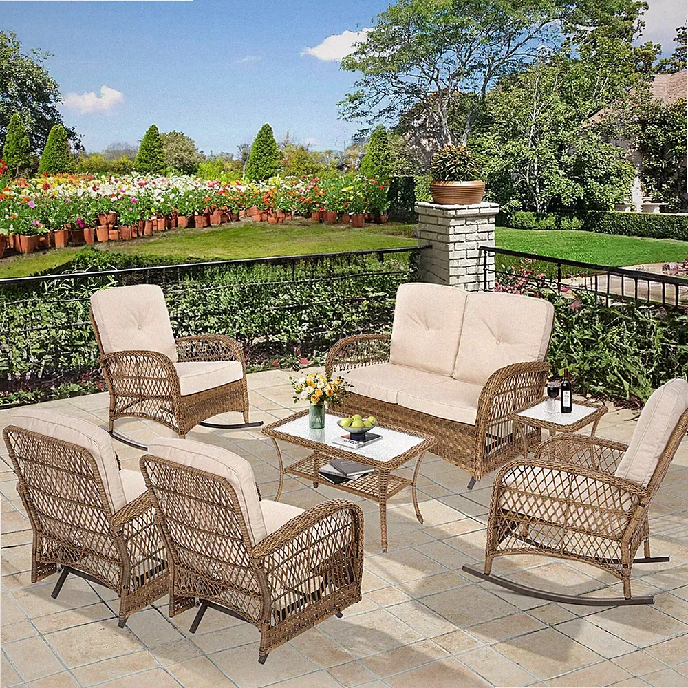 PE Rattan Outdoor Furniture Sectional Conversation Sofas Patio Conversation Set