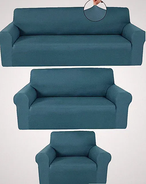 Peacock Blue 3-Pc Stretch Slipcover Set for Sofa, Loveseat & Armchair