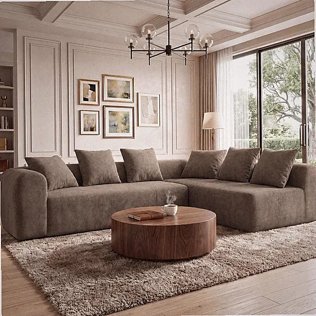 Pebble 106" L-Shaped Modular Sofa, Deep Seat, Dark Grey, No Assembly Needed
