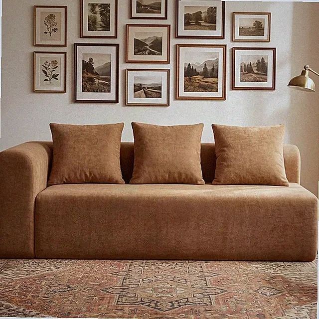 Pebble 71" Right Arm Loveseat Sofa - Soft Knitted Fabric, No Assembly, Brown