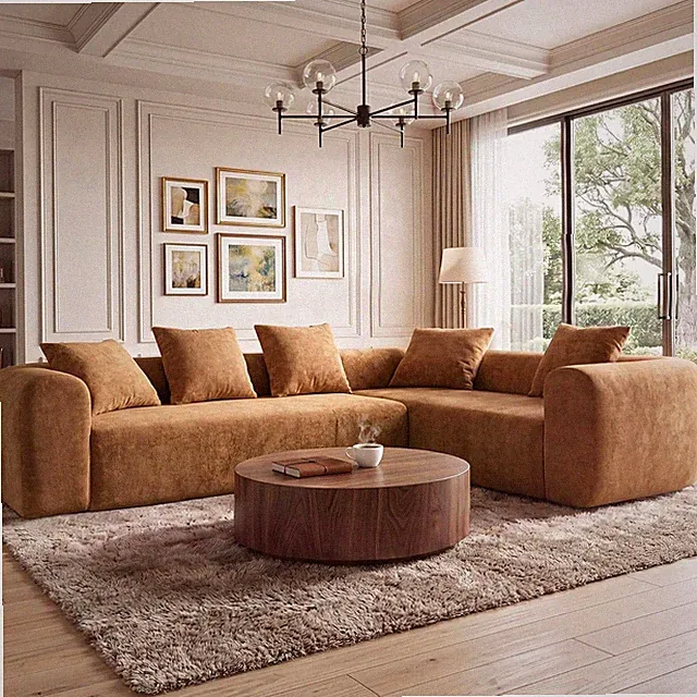 Pebble 71" Right Chaise Longue Modular Sofa, Soft Brown Fabric, No Assembly