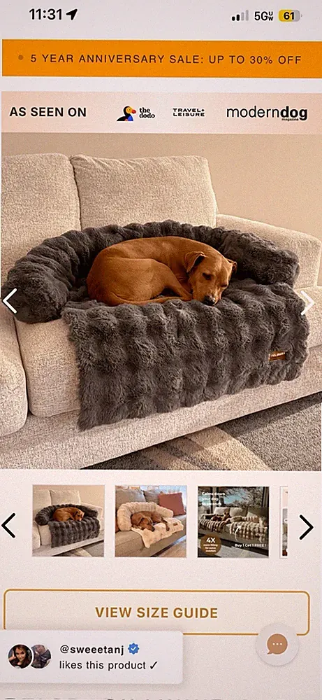 Pelsbarn Dog Bed Luxurious Faux Fur Sofa Non-Slip Oxford Bottom M/L Gray