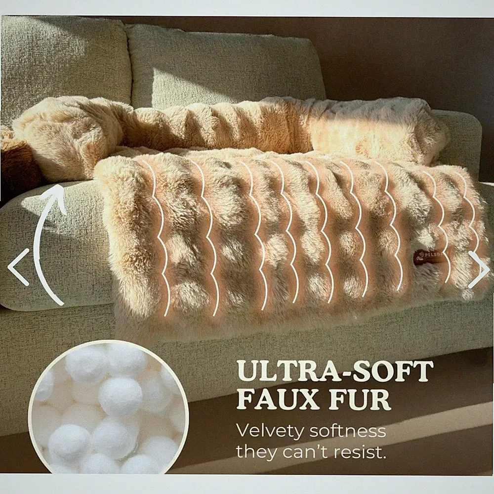 Pelsbarn Luxurious Cozy Dog Bed Sofa Protector Beige Faux Fur XS/S Scandinavian