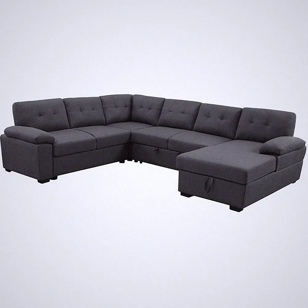 Pemberley Row Fabric Dark Gray Sleeper Sectional Sofa Rectangular Storage 117...