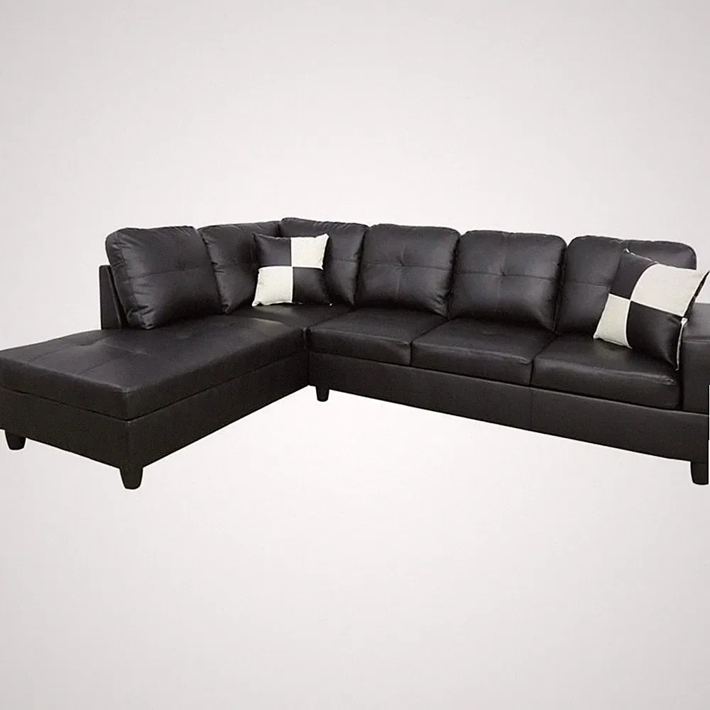 Pemberley Row Faux Leather Black Sectional Sofa Rectangular Modern 103.5"W x...