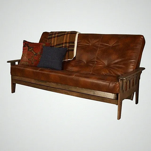 Pemberley Row Faux Leather Saddle Brown Queen Futon Rectangular Converts to B...