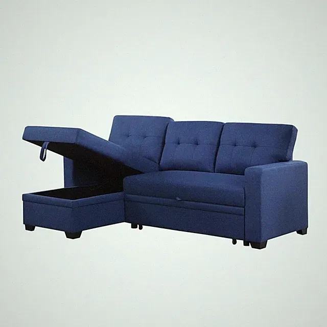Pemberley Row Linen Blend Blue Sleeper Sectional Sofa L-Shaped Convertible 83...