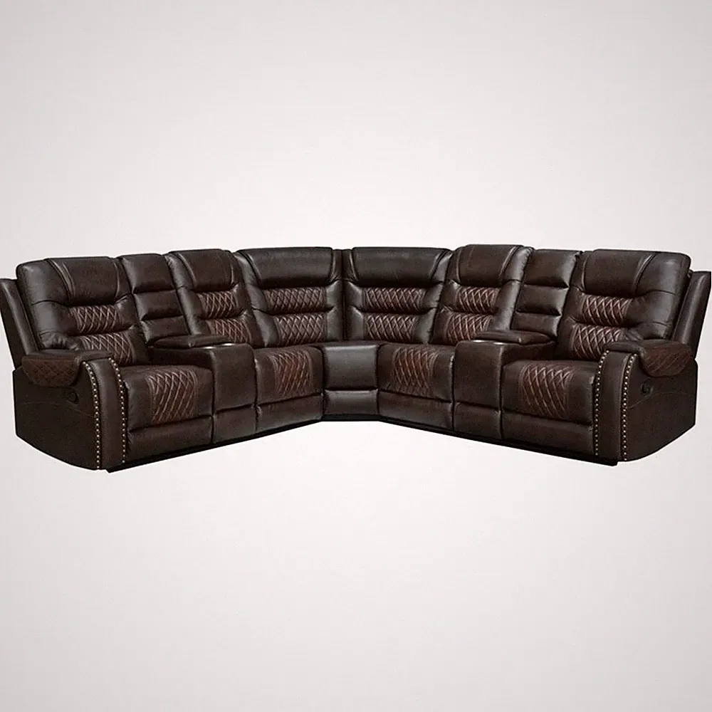 Pemberley Row PU Leather Brown L-Shaped Recliner Sectional Sofa Durable Unass...