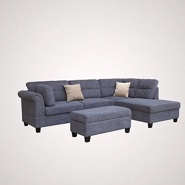 Pemberly Row 100"W Gray Fabric Sectional with Right Chaise and Storage Ottoman