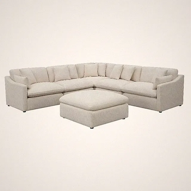 Pemberly Row 120" 6 Piece Modular Sectional Sofa with 10 Pillows in Ivory Fabric