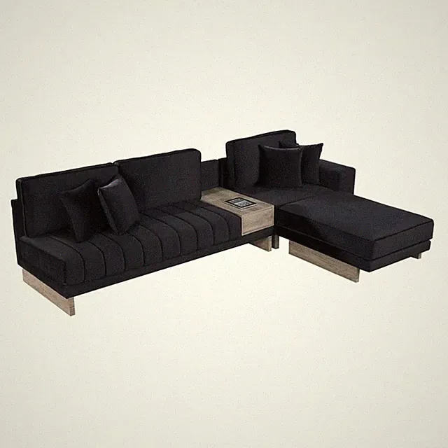 Pemberly Row 122.5"W Black Velvet Reversible Sectional Sofa with USB and Storage