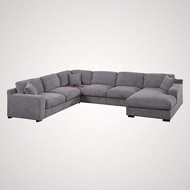Pemberly Row 128" Light Gray Chenille Corner Sectional with Chaise and USB