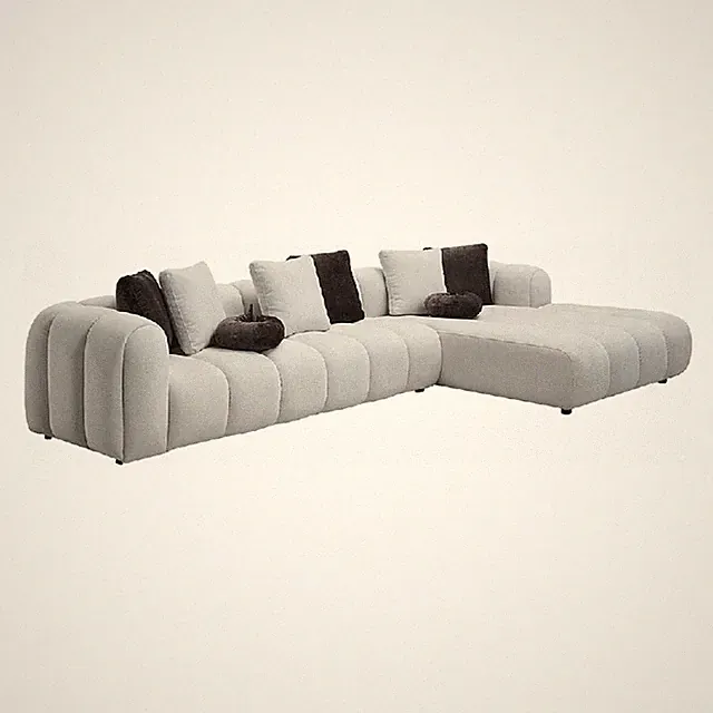 Pemberly Row 145 Inch Sectional Sofa with 8 Throw Pillows in Ivory White Linen