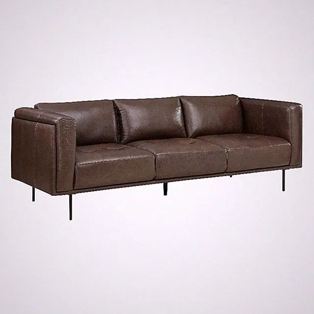 Pemberly Row 18" Modern Plywood and Leather Sofa in Brown Finish