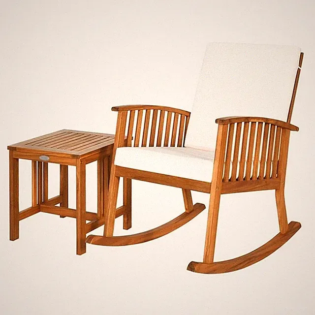 Pemberly Row 2-Pc Acacia Wood Patio Rocking Chair Set w/ Coffee Table in Natural