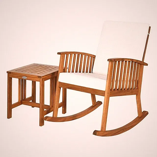 Pemberly Row 2-Pc Acacia Wood Patio Rocking Chair Set w/ Coffee Table in Natural
