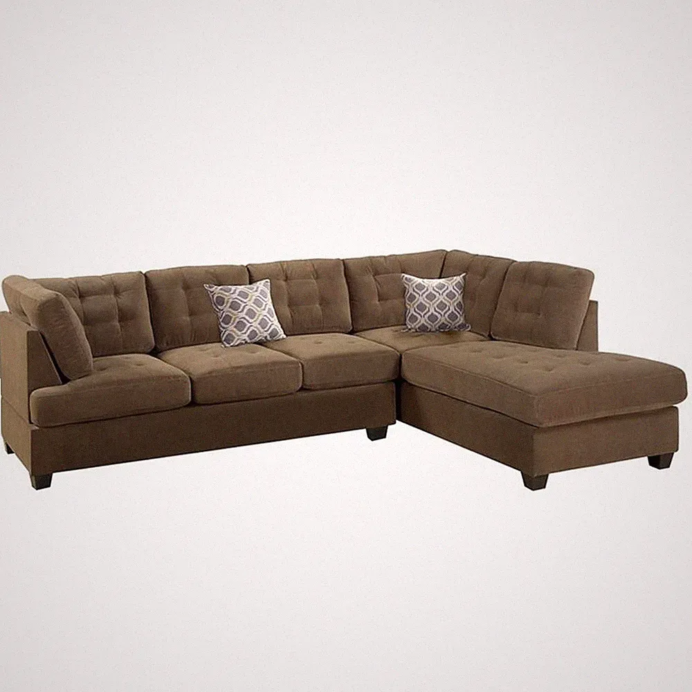 Pemberly Row 2 Piece Fabric Suede Reversible Sectional Set in Truffle Brown
