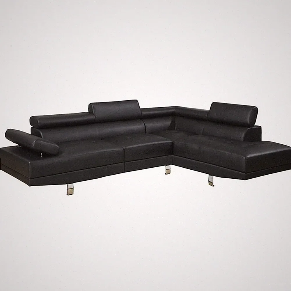 Pemberly Row 2 Piece Faux Leather Sectional Sofa Set in Black