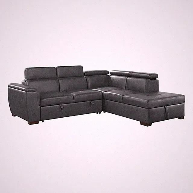 Pemberly Row 2-Piece Faux Leather Sectional with Pull-Out Bed & Storage in Gray