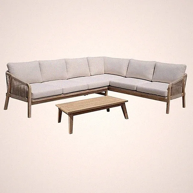 Pemberly Row 2-Piece Modern Acacia Wood Sectional in Beige Finish