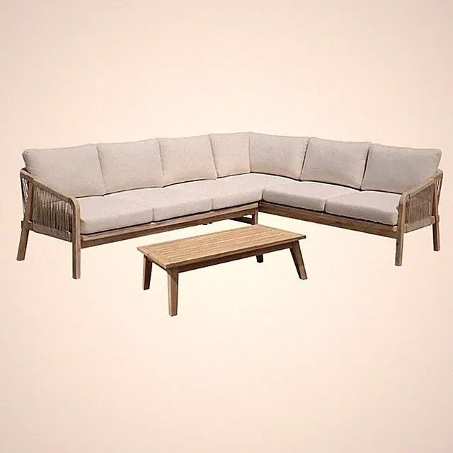Pemberly Row 2-Piece Modern Acacia Wood Sectional in Beige Finish