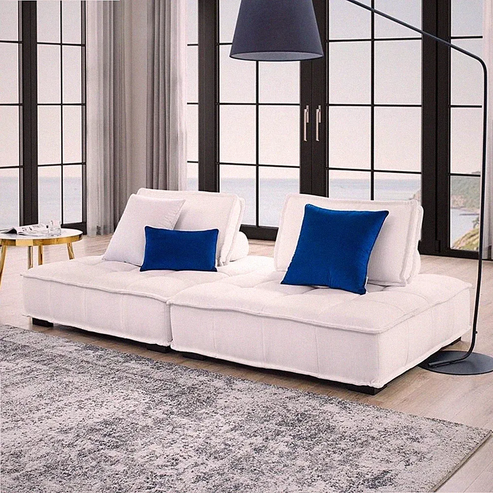 Pemberly Row 2-Piece Tufted Fabric Loveseat in White Upholstery