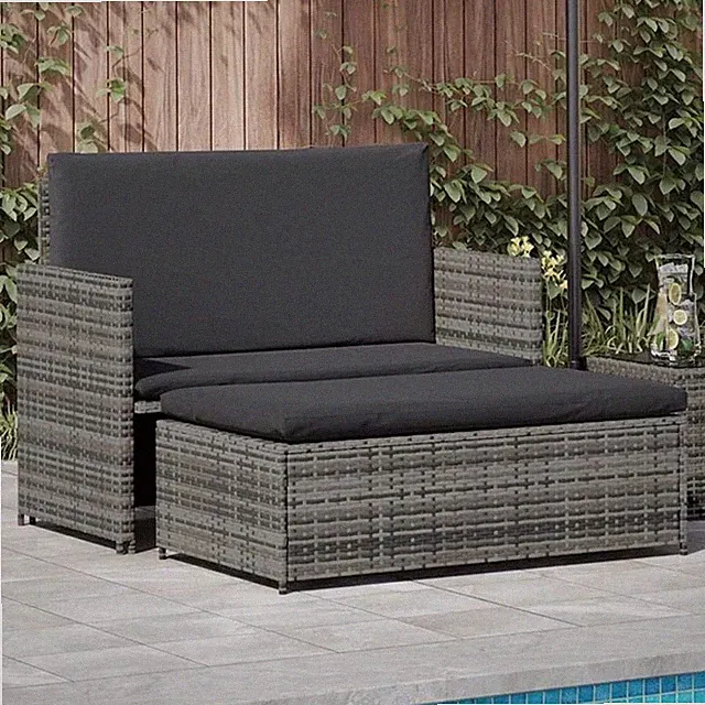 Pemberly Row 2-Seater Rattan & Powder-Coated Steel & Polyester Sofa Set in Gray