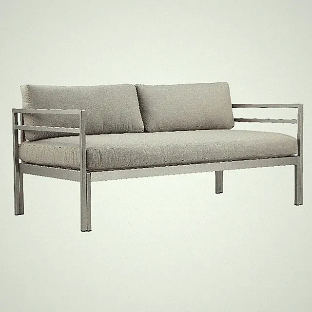Pemberly Row 25x65" Two Seater Modern Aluminum Sofa in Gray Finish