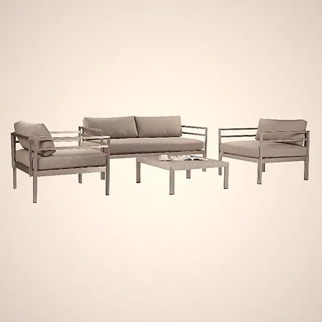 Pemberly Row 3 Pc Outdoor Fabric Sectional Sofa Set with Table in Gray & Silver
