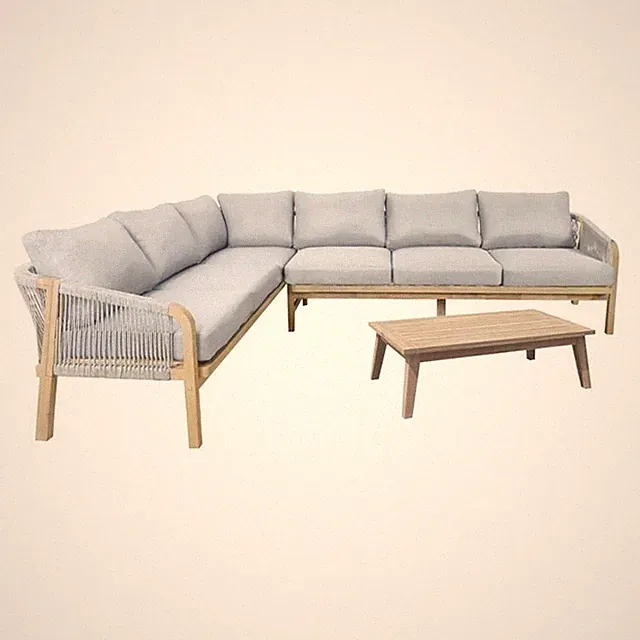 Pemberly Row 3-Piece Modern Acacia Wood Sectional in Gray Finish
