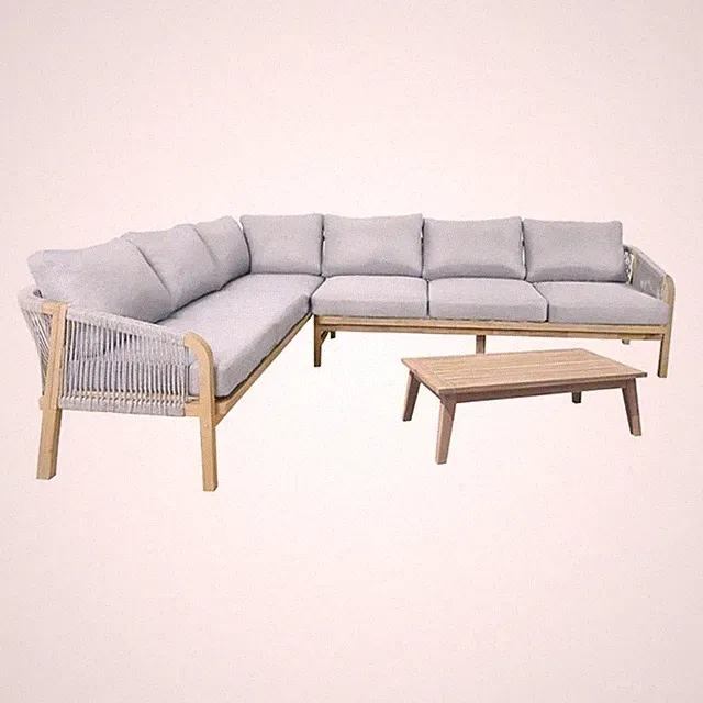 Pemberly Row 3-Piece Modern Acacia Wood Sectional in Gray Finish