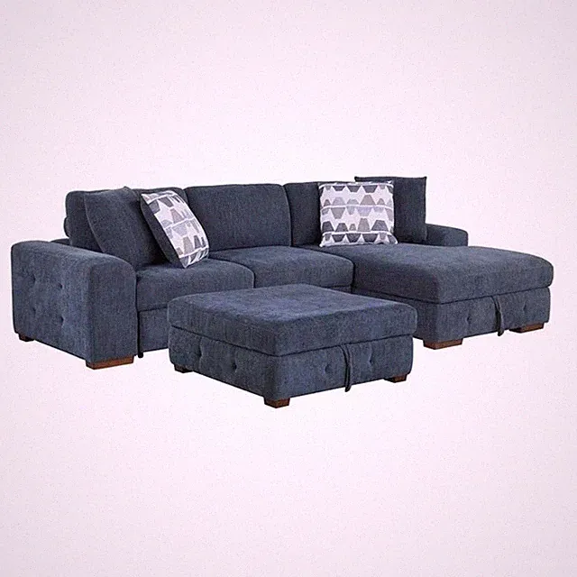 Pemberly Row 3-Piece Sectional with Right Chaise Ottoman & Pull-Out Bed in Gray