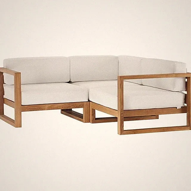 Pemberly Row 3-Piece Solid Teak Wood Patio Sectional Sofa in Natural & White