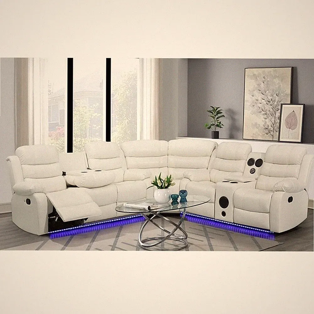 Pemberly Row 3 - Piece USB Vegan Leather Reclining Sectional with Sound System