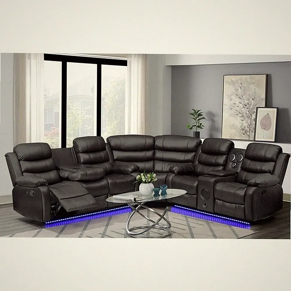 Pemberly Row 3 - Piece USB Vegan Leather Reclining Sectional with Sound System