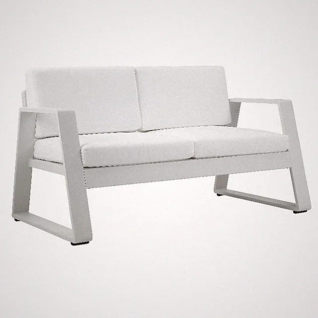Pemberly Row 33x57" Two Seater Modern Aluminum Sofa in White Finish