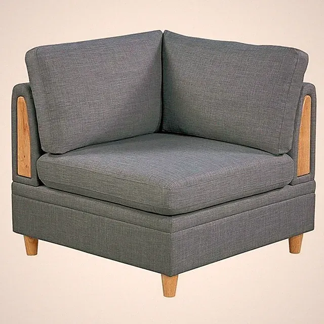 Pemberly Row 37" Modular Corner Sofa Chair w/ Wood Accented Arms in Gray Dorris