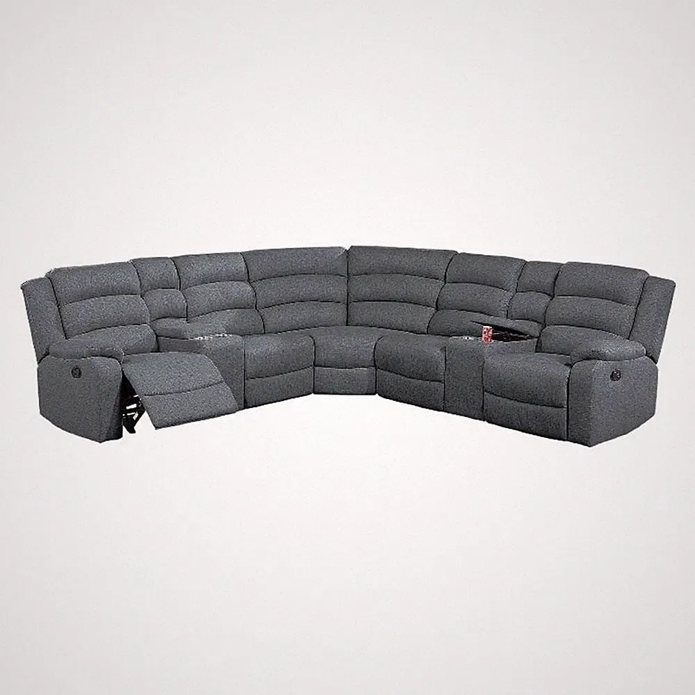 Pemberly Row 3Pc L Shape Manual Reclining Sectional w/ Cup Holders in Dark Gray