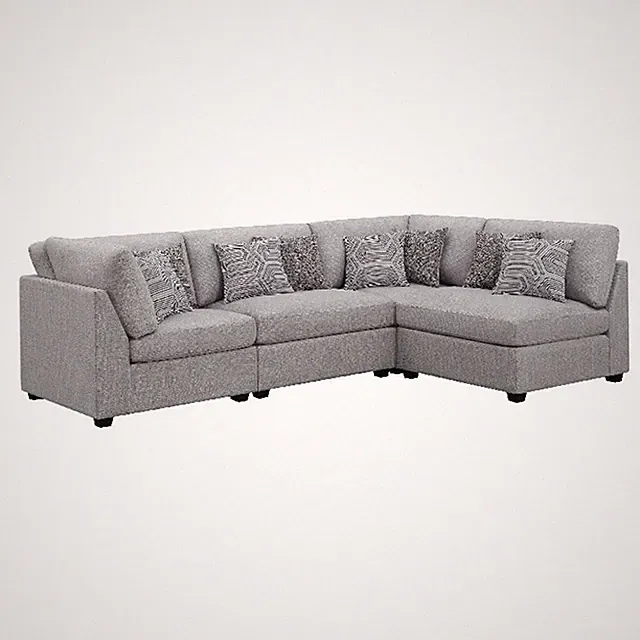 Pemberly Row 4 Piece Modular L-Shaped Sectional Sofa with 8 Pillows in Gray