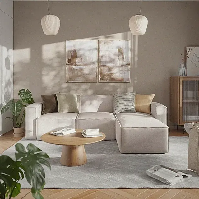 Pemberly Row 4 Piece Modular Sectional Sofa with Ottoman in Cream