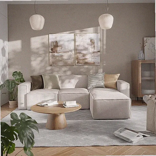 Pemberly Row 4 Piece Modular Sectional Sofa with Ottoman in Cream
