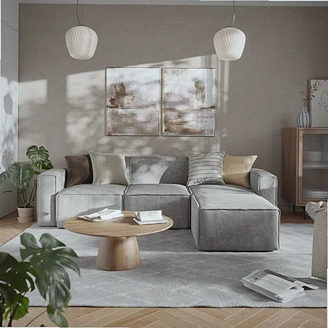 Pemberly Row 4 Piece Modular Sectional Sofa with Ottoman in Gray