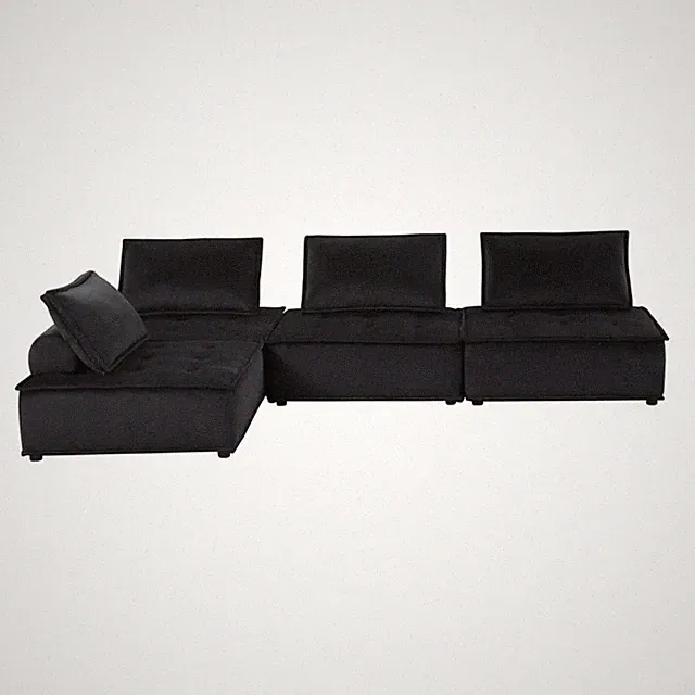 Pemberly Row 4 Piece Sectional Sofa with Tufted Seats in Black Velvet