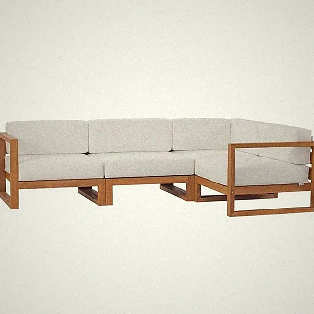 Pemberly Row 4-Piece Solid Teak Wood Patio Sectional Sofa in Natural and White