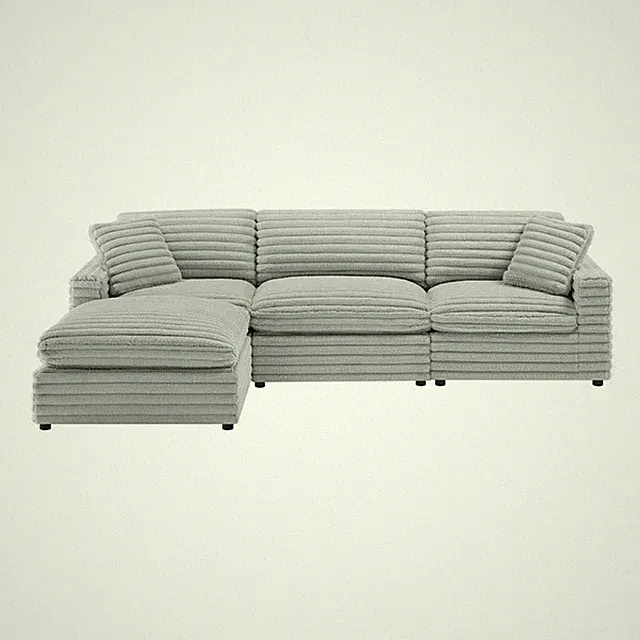 Pemberly Row 4-piece XL Chofa Sectional in Plush Gray Cord-like Fabric
