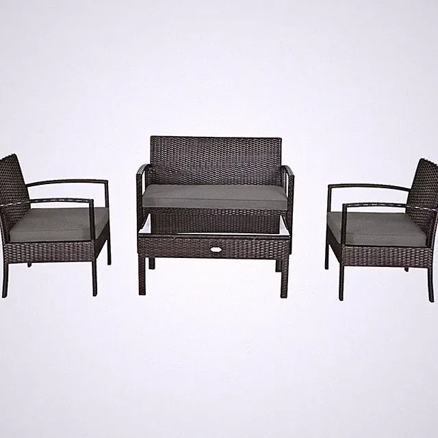 Pemberly Row 4PCS Patio Rattan Wicker Furniture Set Garden Yard Brown