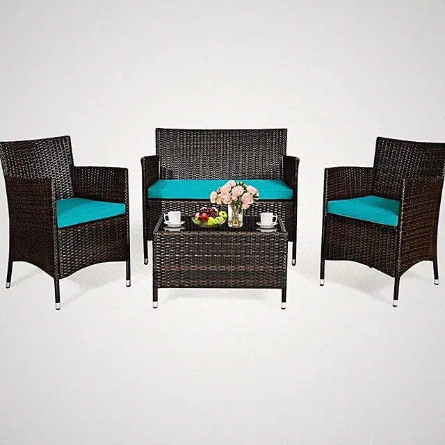 Pemberly Row 4PCS Patio Set Cushioned Sectional Sofa Chair Coffee Table
