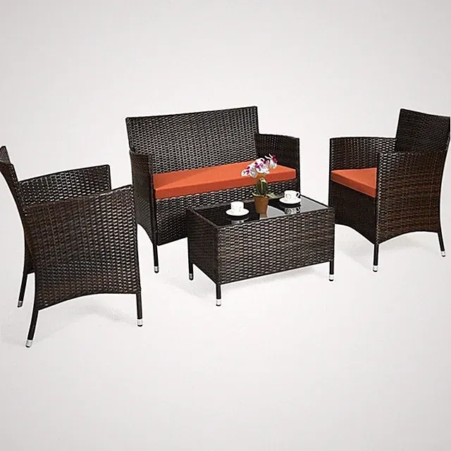 Pemberly Row 4PCS Patio Set Cushioned Sectional Sofa Chair Coffee Table - Orange