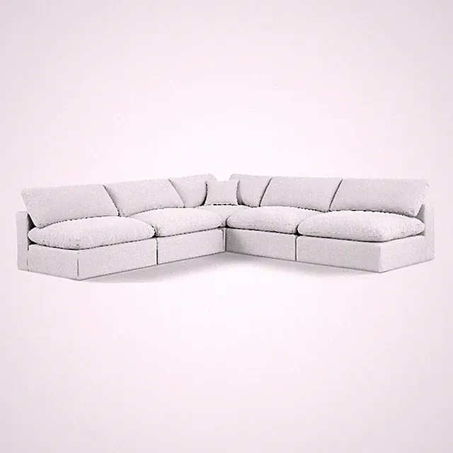Pemberly Row 5-Pc Modular Sectional in White Linen Fabric w/ Cushions